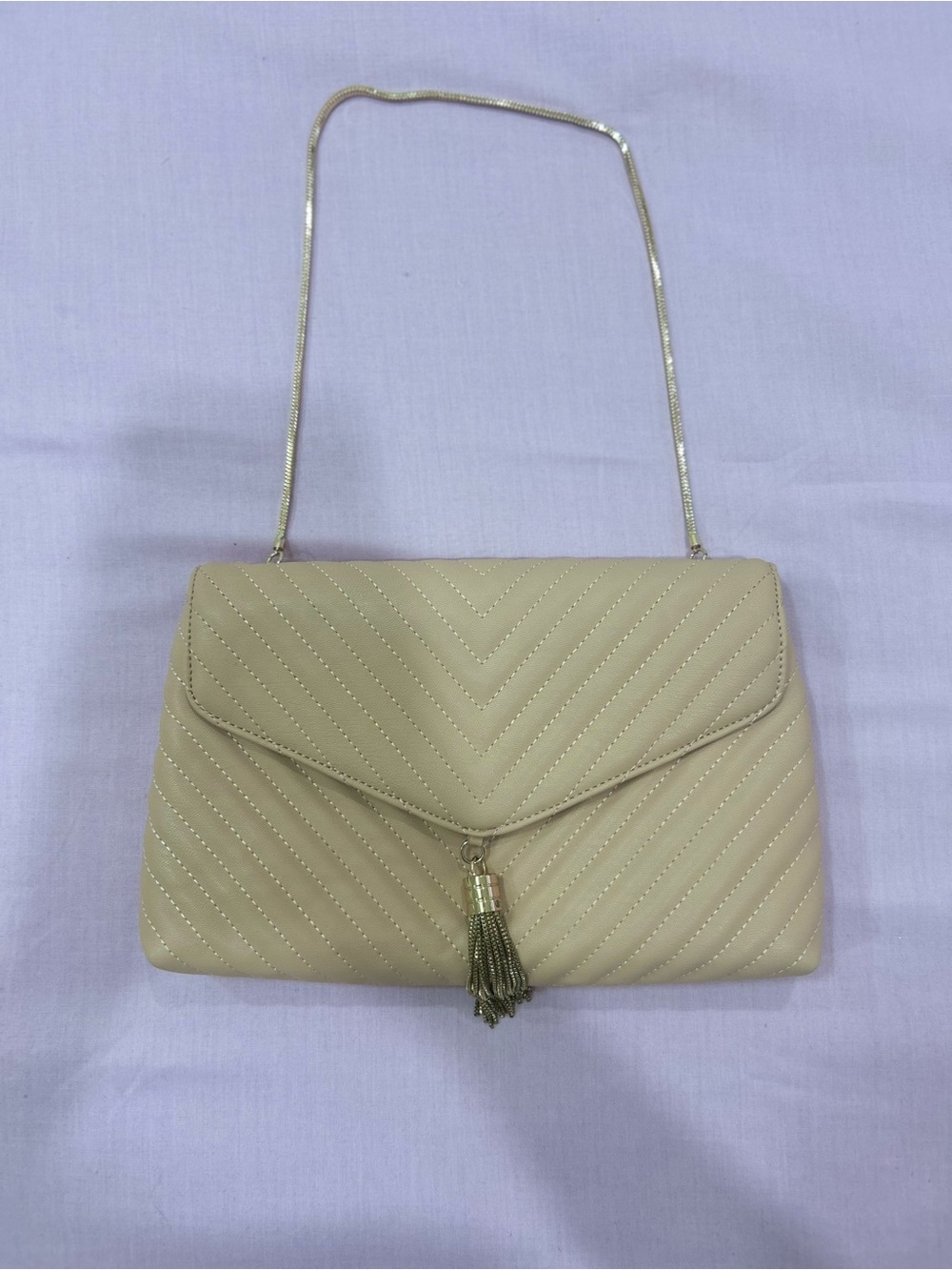 Ever New Cream Quilted Shoulder Clutch with Tassel